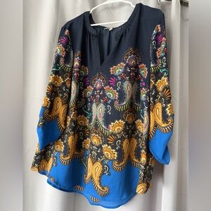 Valerie Stevens 1X Bohemian Floral Print Women's Top